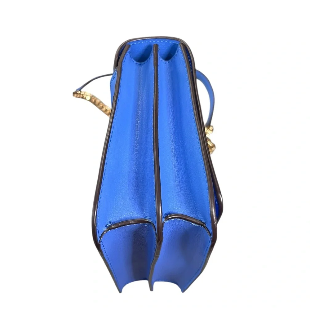 Michael Kors Mott Large Leather Shoulder Bag Oxford Blue Gold Chain NWT - Picture 7 of 12